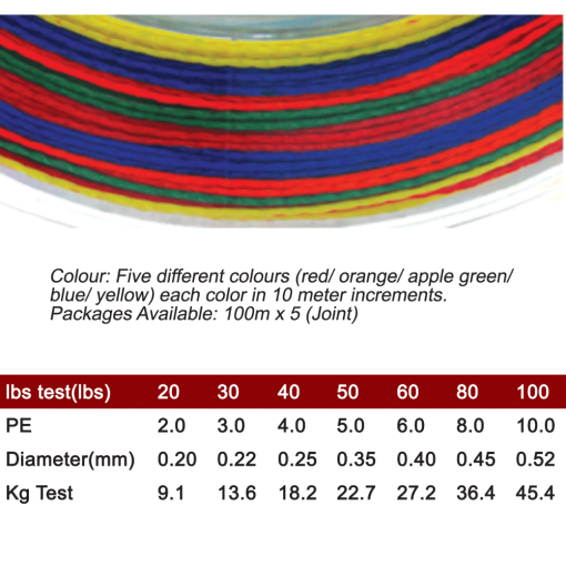 AJIKING DEEP RUNNER BRAID 100M (JOINT) MULTICOLOUR