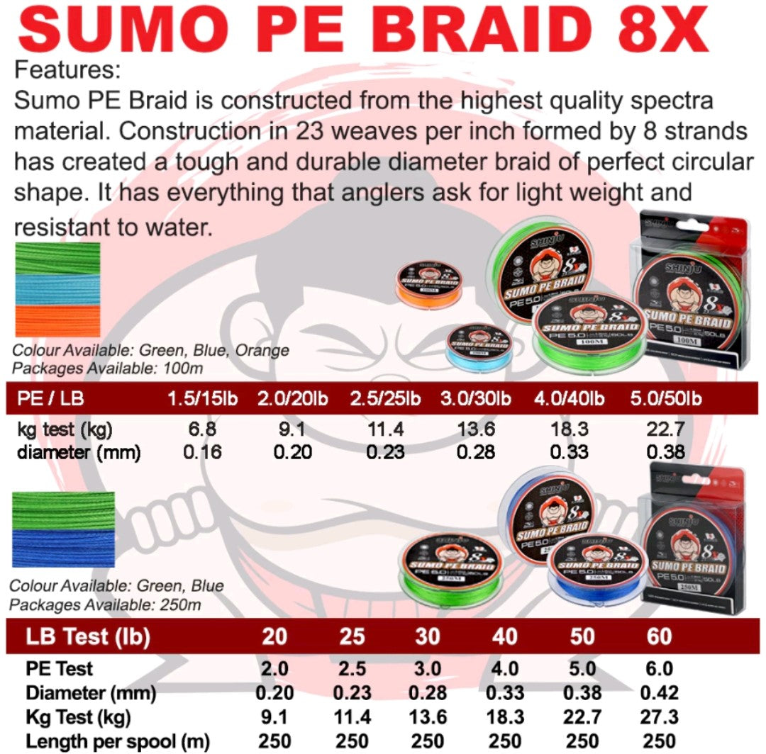 Sumo PE Braid 8X (100m-250m) (15-60LB)